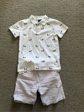 Janie and Jack White Polo with Red and Navy Dog Motif perfect 4th July outfit